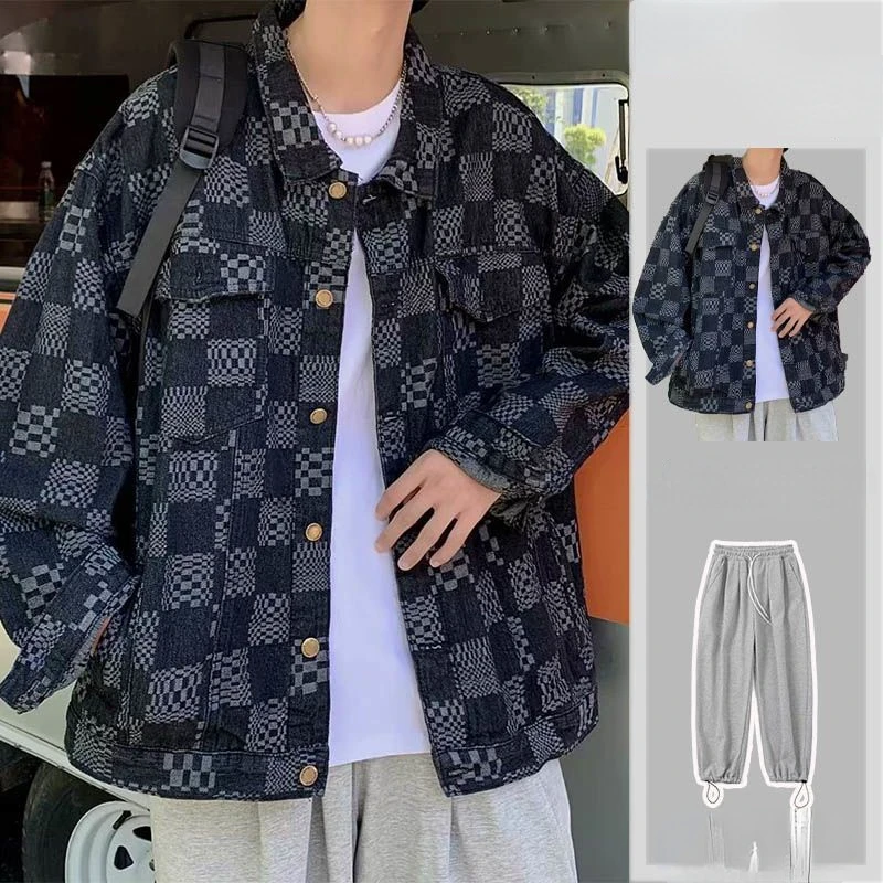 

Fashion Lapel Button Contrast Shirt and Pants Suits Men Spring New Loose Casual Tops Long Sleeve Korean Blouse 2 Pcs Sets F106