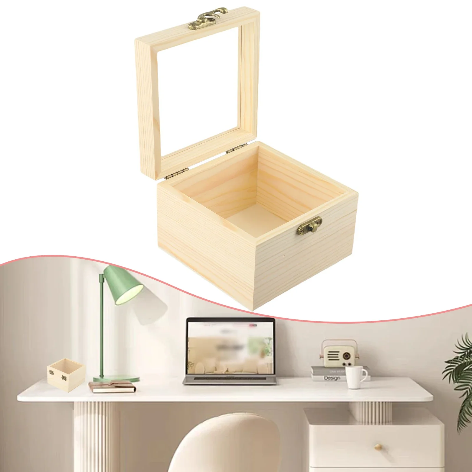 1pcs Log Color Plain Wood Wooden Square Hinged Storage Boxes Craft Gifts Box Handmade Case Box Storage Organization S/M/L/XL 2