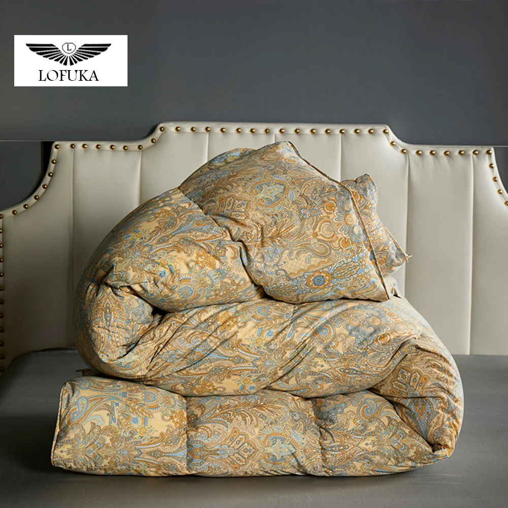 

Lofuka Bohemia Winter Luxury 100% Goose Down Filler Quilt Comforter Warm 3D Bread Duvet Cotton Cover Queen King Bedding Blanket