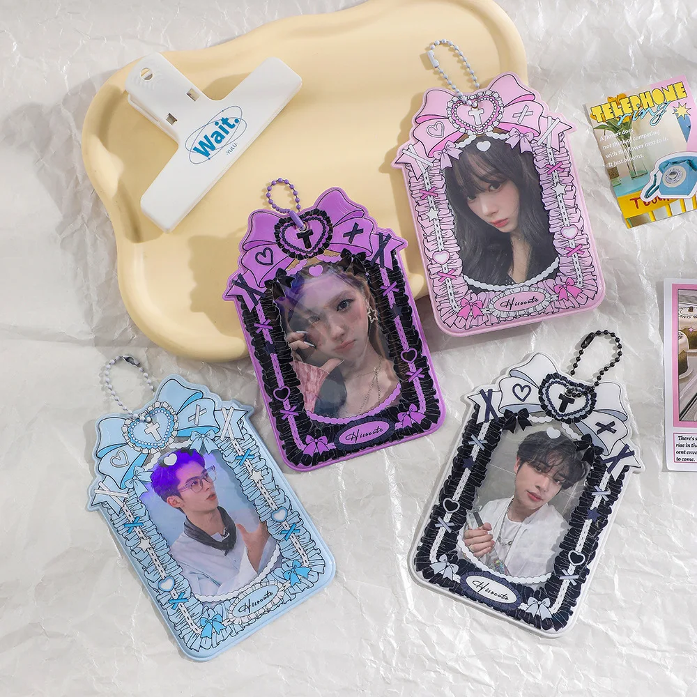 Korean Cute Bow Photo Card Holder 3inch Transparent Card Case Cartoon Photo Star Chasing Student Girl Bus Card Storage Bag