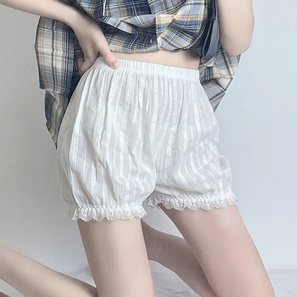 Stripe Lace Loose Short Pants Anti Friction Cotton Ruffled Elastic Shorts Women Safety