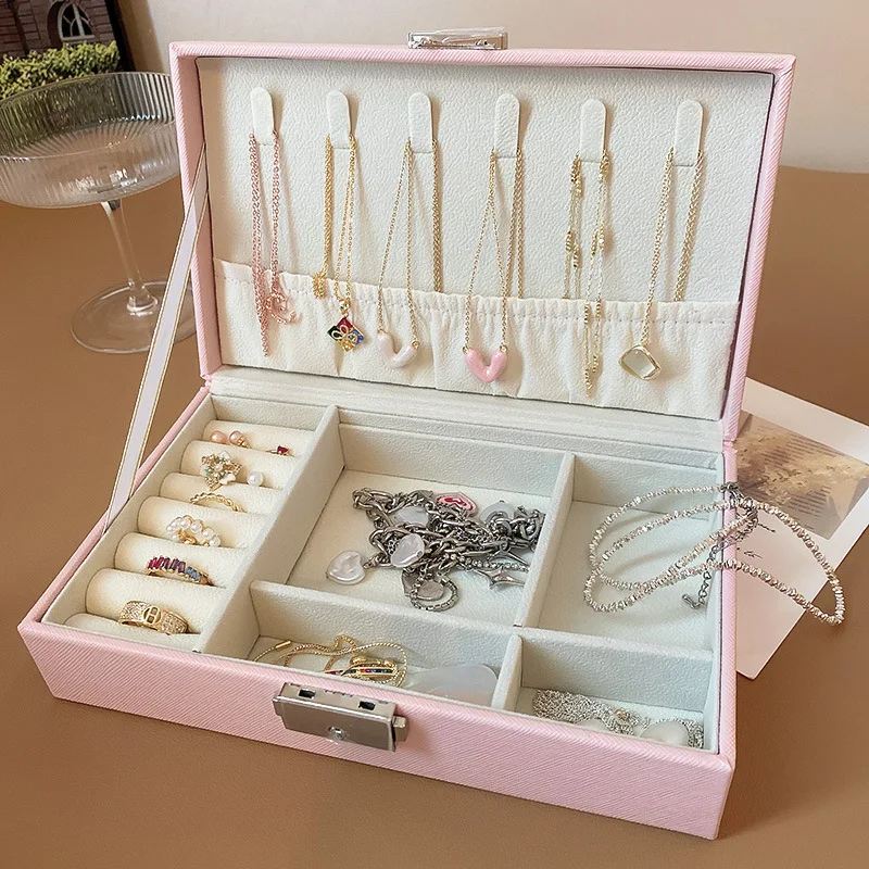 

Travel Simple and Portable Jewelry Box, High-end Lockable Earrings, Earrings, Dustproof Storage Box Large Capacity Display Box