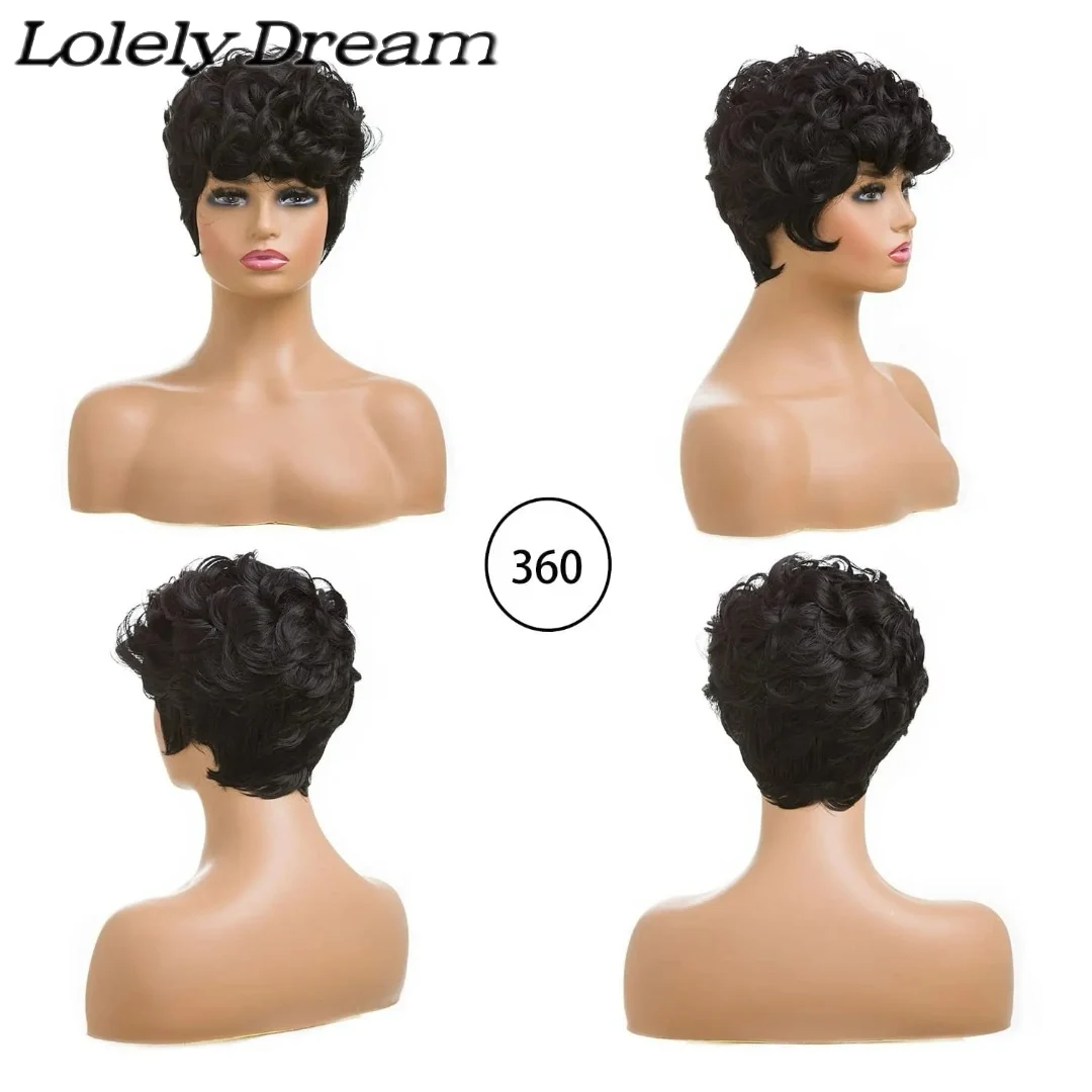 Human hair wigs Lolely dream curly pixie cut short bob wig for black women full machine made