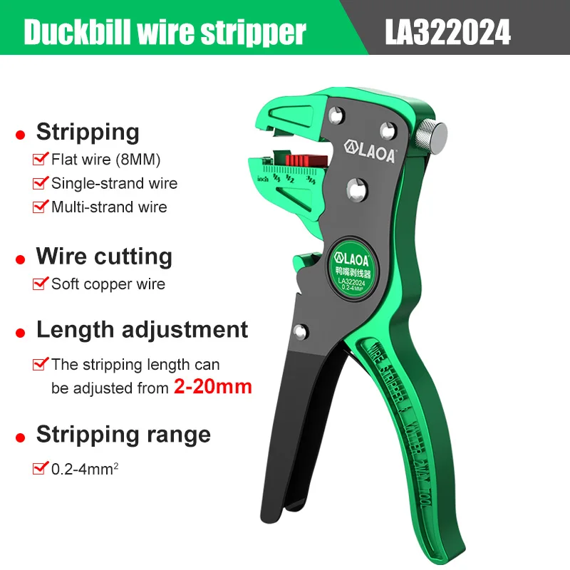 LAOA Mini Automatic Stripping Pliers Wire Cutter Small Duckbill Adjustable Electric Cable Stripper Tools 0.2-4.0 Square MM