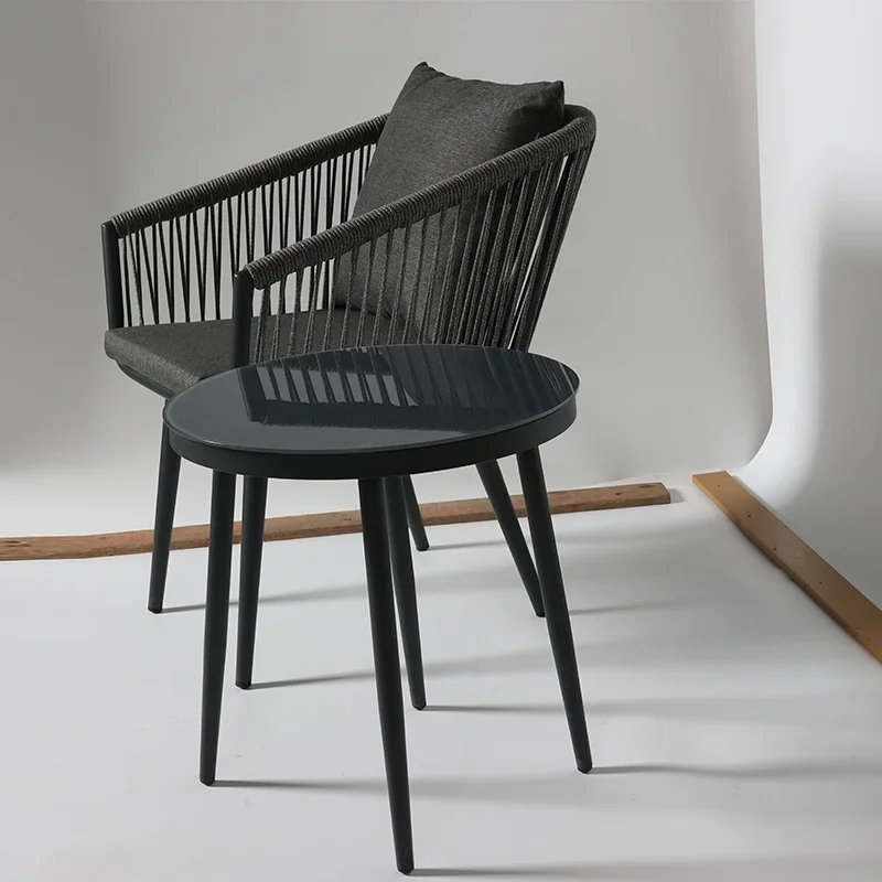 Fulin Outdoor Furniture Coffee Chair Steel Aluminum Frame Stackable PE Rattan Garden Chair Table