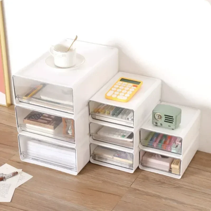 Portable Desktop Transparent Storage Box Drawer Type Office File Storage Box Bedroom Study Stack Combination Storage Cabinet