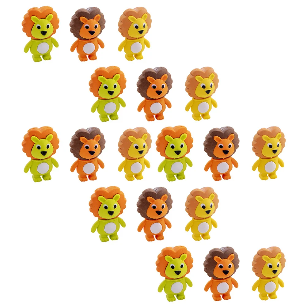 

18 Pcs Eraser Bulk Mini Toys Kids TPR Erasers Cartoon Animals 3D Lion Students Gifts School Supplies Child Stationery