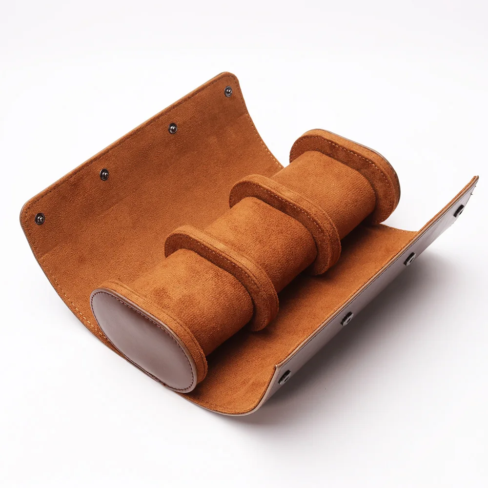 腕時計ロール 3スロット PUレザー ポータブル 腕時計ケース ブラウン 腕時計ロール 3スロット PUレザー ポータブル 腕時計ケース ブラウン