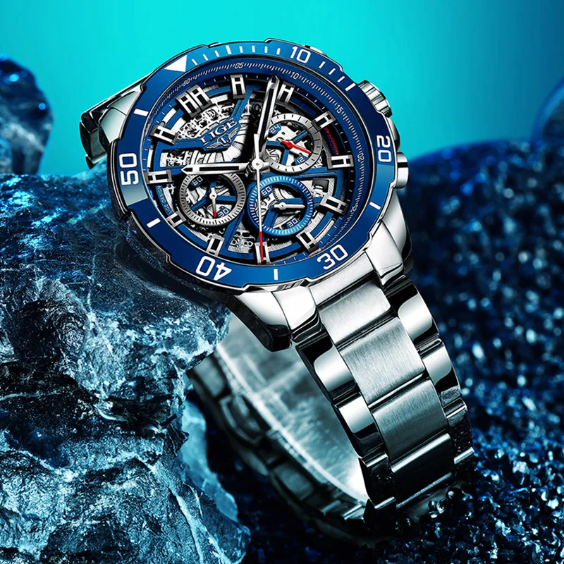 2025 New Mens Watches LIGE Top Brand Luxury Creative Hollow Watch Men Fashion Military Waterproof Quartz Wristwatch Reloj Hombre