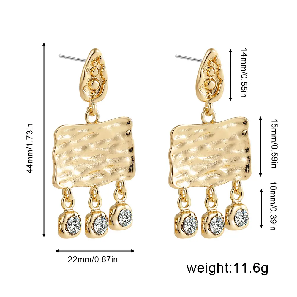 INS Hot Sale Gold Plated Metal Geometric Square Drop Earring Women Stainless Steel Irregular Rhinestone Pendant Punk Ear Jewelry