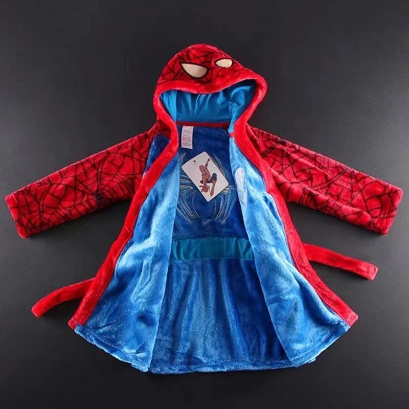 Baby Bathrobes Winter Children Bathrobe Cartoon Spiderman Print Kid Robes Flannel Boy Girl Long Sleeve Pajamas Keep Warm Sleepwear
