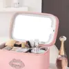 Travel Makeup Bag with LED Lighted Mirror Large Capacity Zipper Closure Handle Design Portable Cosmetic Makeup Organizer Bag 5