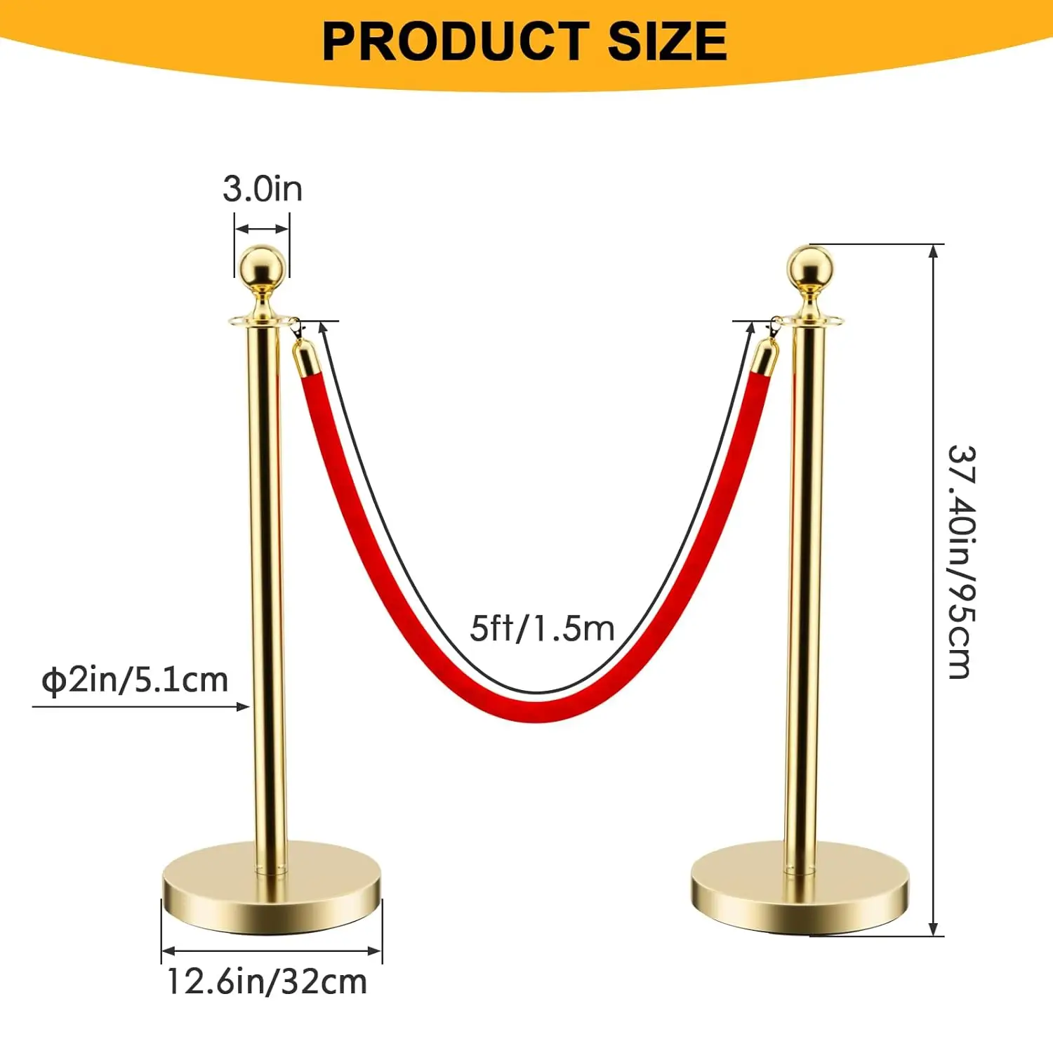 8 PCS Stainless Steel Stanchion Post Queue 5 ft Red Velvet Rope Red Carpet Ropes and Poles Crowd Control Barriers for Red 2