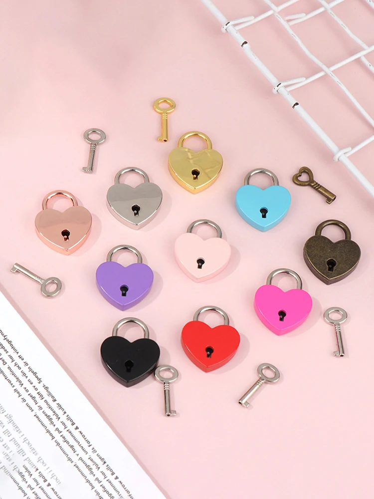 1Set Heart Shape Padlocks Luggage Hardware Locks With Key Lock For Travel Wedding Jewelry Box Diary Book Suitcase Christmas Gift