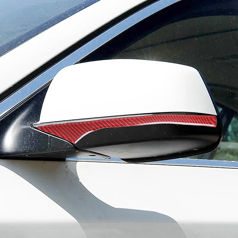 

Красные наклейки из углеродного волокна для автомобильного левого и правого зеркала заднего вида, защитный чехол, отделочные полосы для BMW 5 серии F10, автомобильные внутренние аксессуары