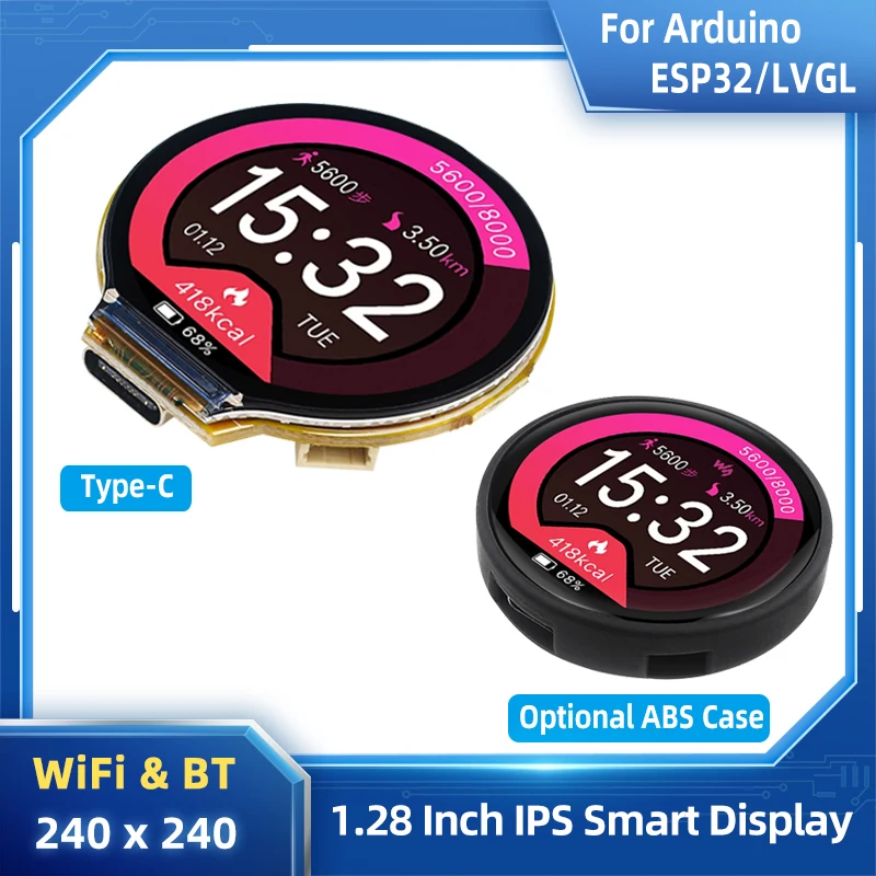Smart Display para Arduino Esp32 c3 Lvgl Wifi e Placa de Desenvolvimento Bluetooth 1.28 240×240 Ips Módulo Tft Lcd Case Opcional
