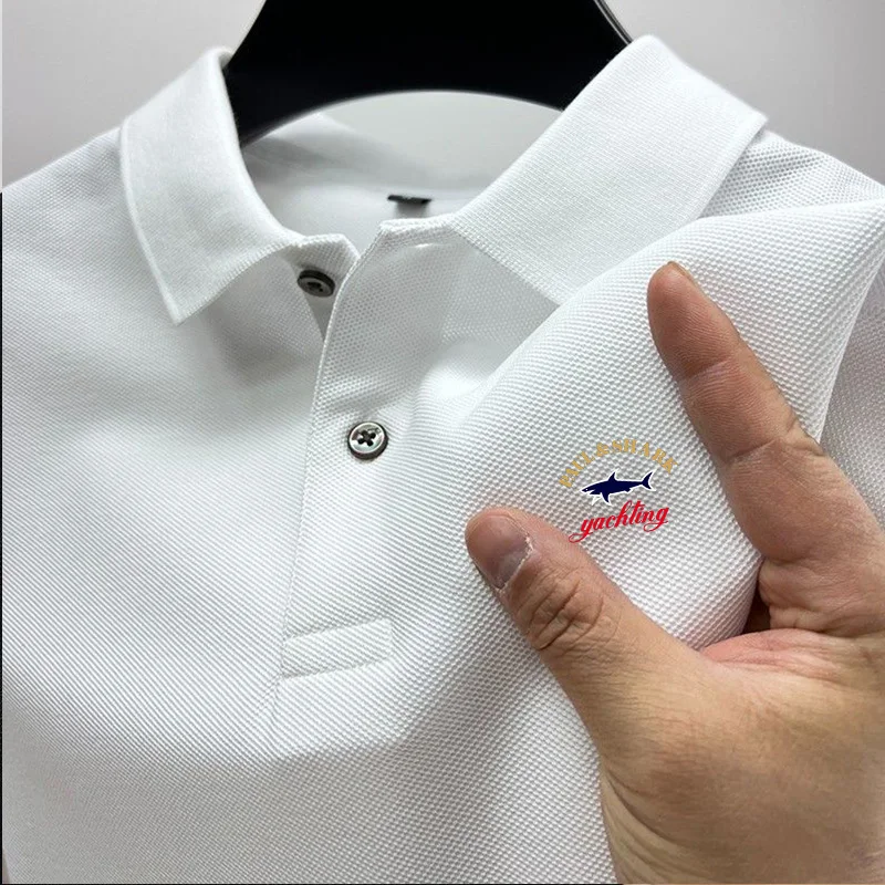 

New Summer men's polo shirt with anti pilling collar, short sleeved casual business fashion, slim fit men's polo shirt