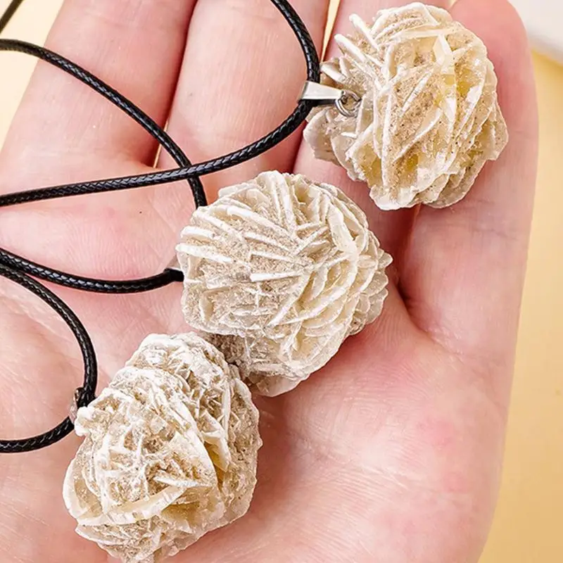 Natural Crystal Desert Rose Stone Necklace DIY Stone Pendant For Jewelry Making Yoga Meditation Retro Necklace For Women