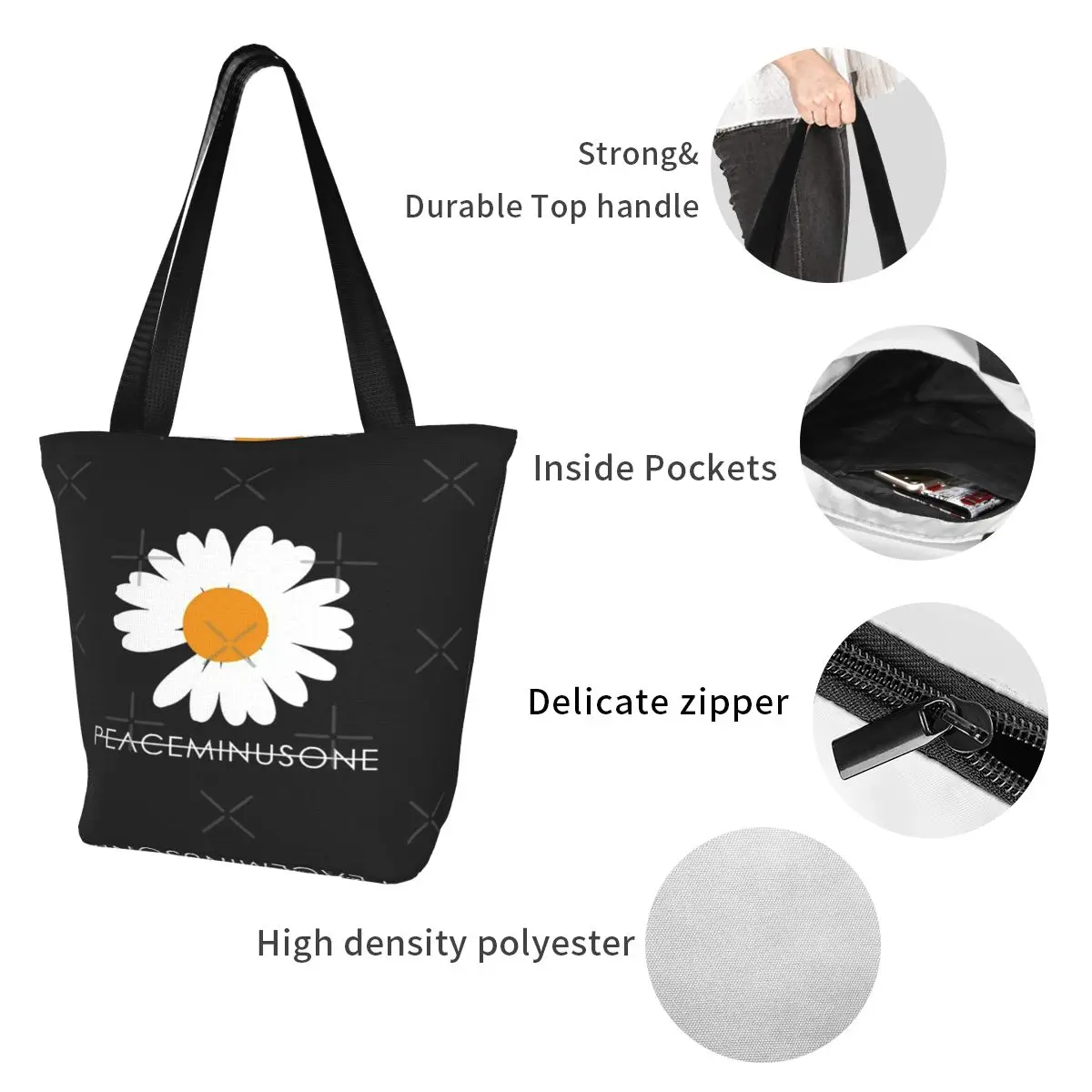 G DRAGON PMO DAISY Casual Shoulder Tote Shopping Bag Large Capacity Simple Generous For Fitness Halloween Gift 4