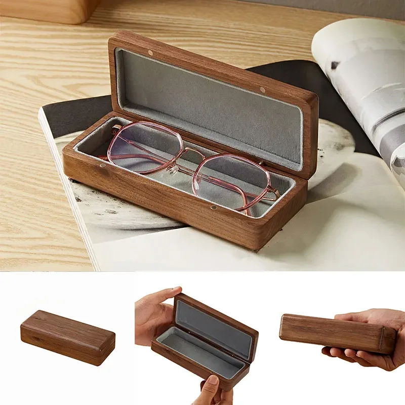 Vintage Solid Wood Glasses Box Creative Black Walnut Glasses Box Portable Myopia Business Glasses Storage Box