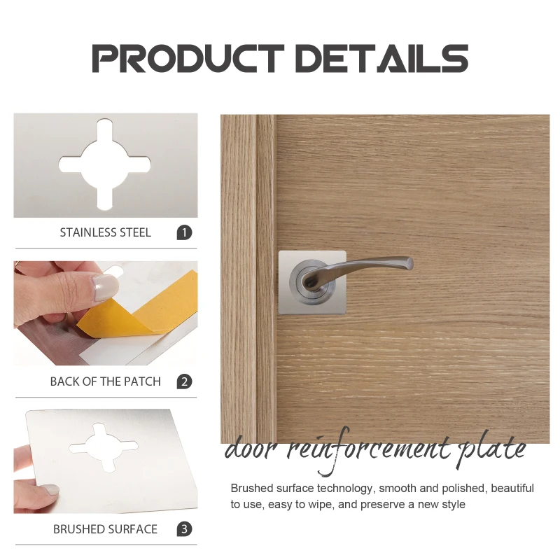 Description Picture 5 of item2 Pcs Ball Lock Door Reinforcement Plate Kick Locks Front Thicken Hole Filler Stainless Steel Repair Kit Plates Knob House