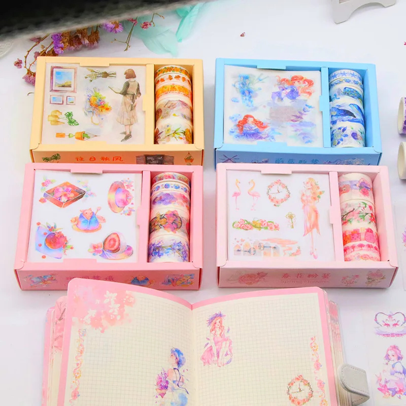 

Washi tape creative Japanese cartoon sticker set diy hand account small fresh material hand account tape gift box