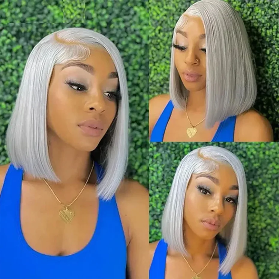 Grey 13x6 Hd Lace Frontal Wig 613 Straight Colored Sliver Bob Lace Front Wigs For Black Women PrePlucked Brazilian Wigs Original 2