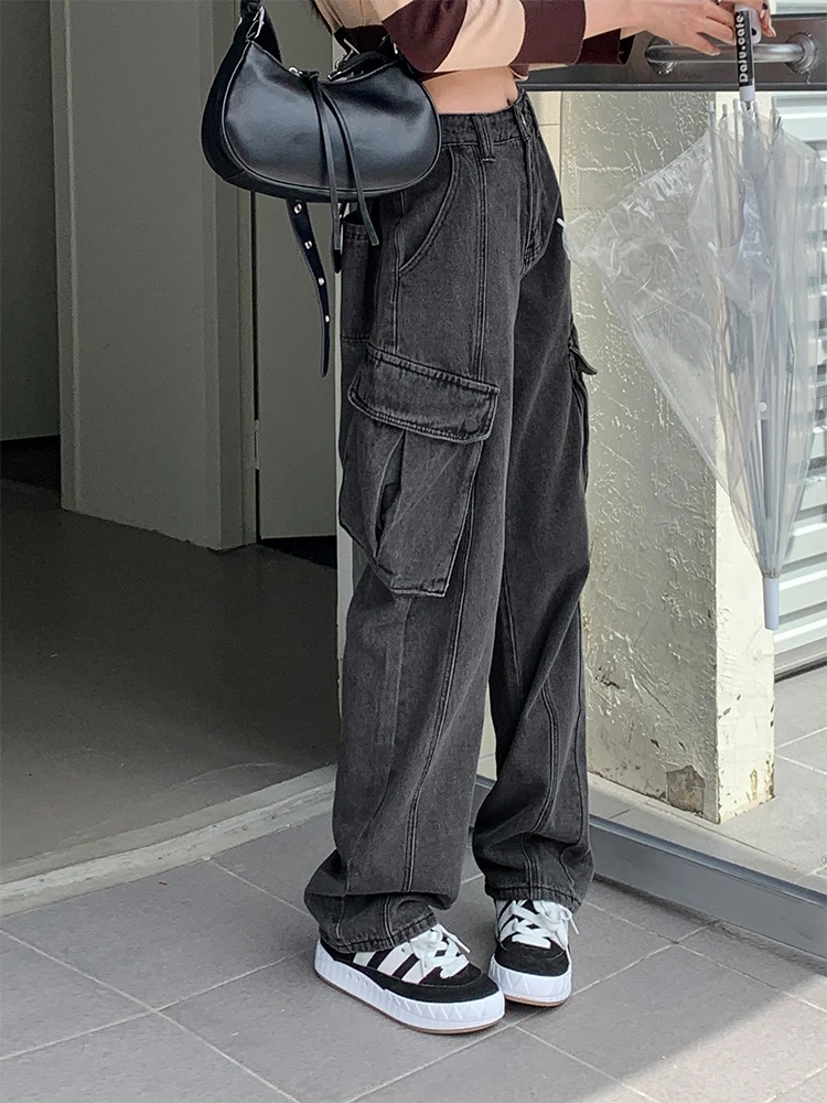 

Women's Pants Cargo Black Vintage Jeans Oversize Aesthetic High Waist Grunge Trousers Harajuku Streetwear Korean Fashion Clothes
