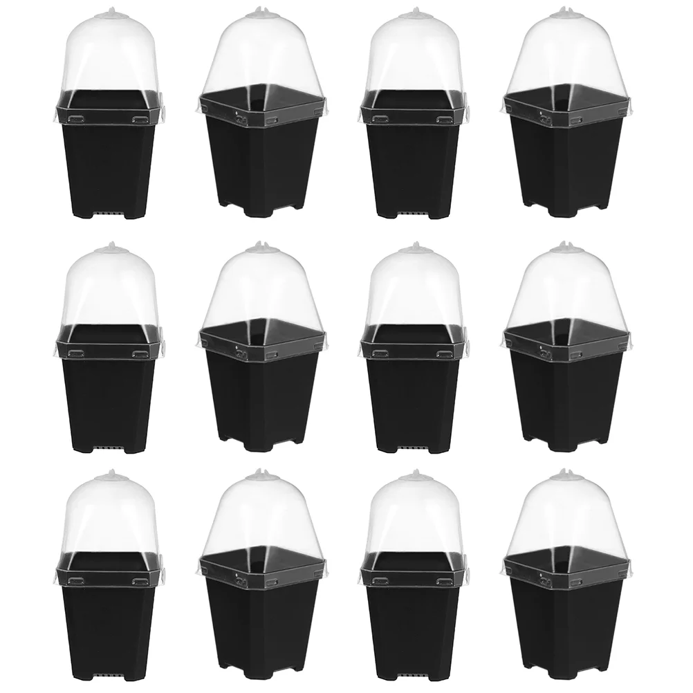 

12 Sets Stuffy Flower Pots Humidity Dome Nursery Seedlings Planter Cactus Plastic Gardening Flowerpot