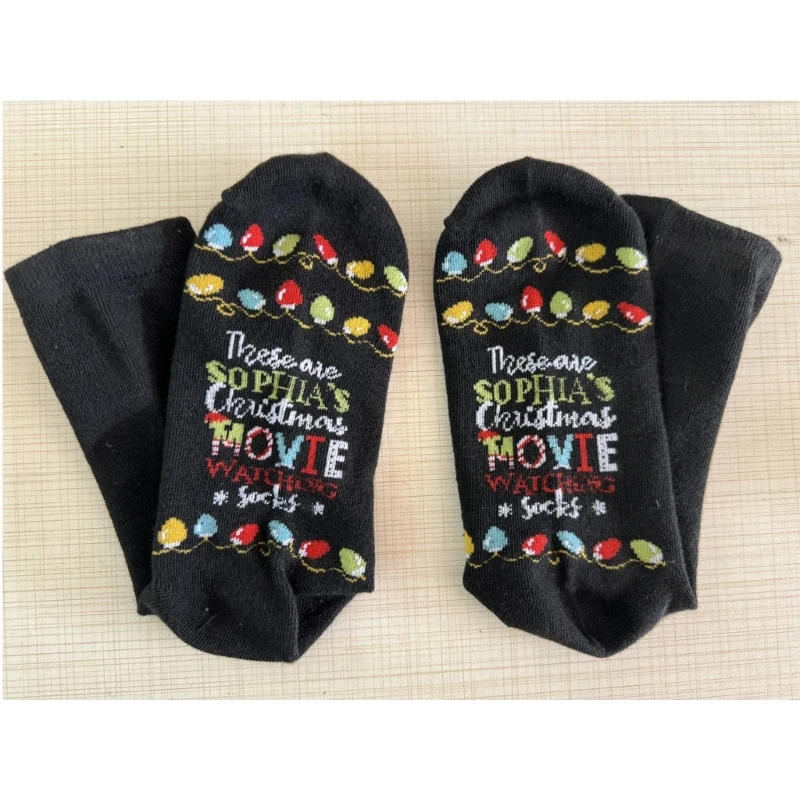 

Q1FA Christmas Movie Watching Funny Sayings Socks for Women Men Colorful Light Bulb Printed Novetly Cotton Socks Party Gifts