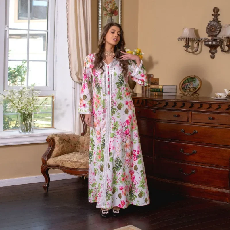 Abaya Robe New Printed Rhinestones Dress Middle East Spring and Summer Muslim Dress Women Evening Dresses abaya femme