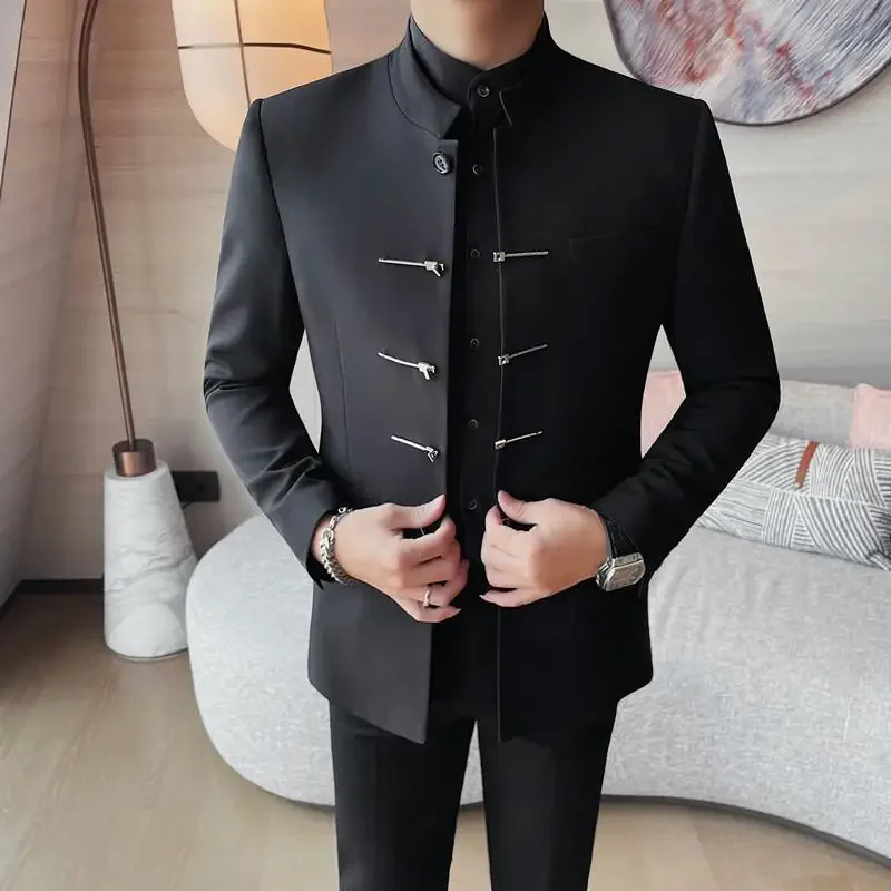 Men Chinese Style Stand Up Collar Suit Jacket Slim Fit Casual Social Wedding Dress Coat mens blazer