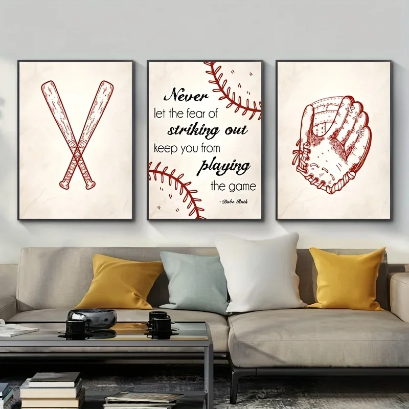 

3 шт. в упаковке бейсбольные мотивационные цитаты постеры и принты спортивный шар клубный бар настенный Декор холст живопись Домашний декор