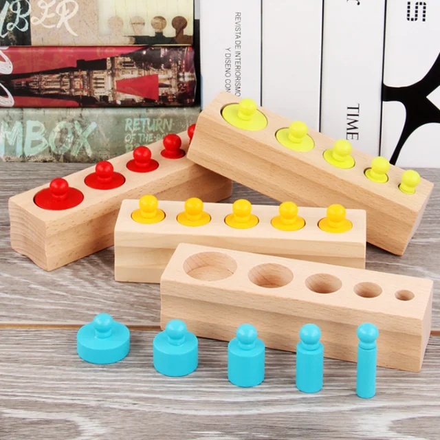 Montessori Colorful Socket Cylinder Block for Children Preschool Early Educational Toy Multicolor Building Blocks Wood Toys Gift 4