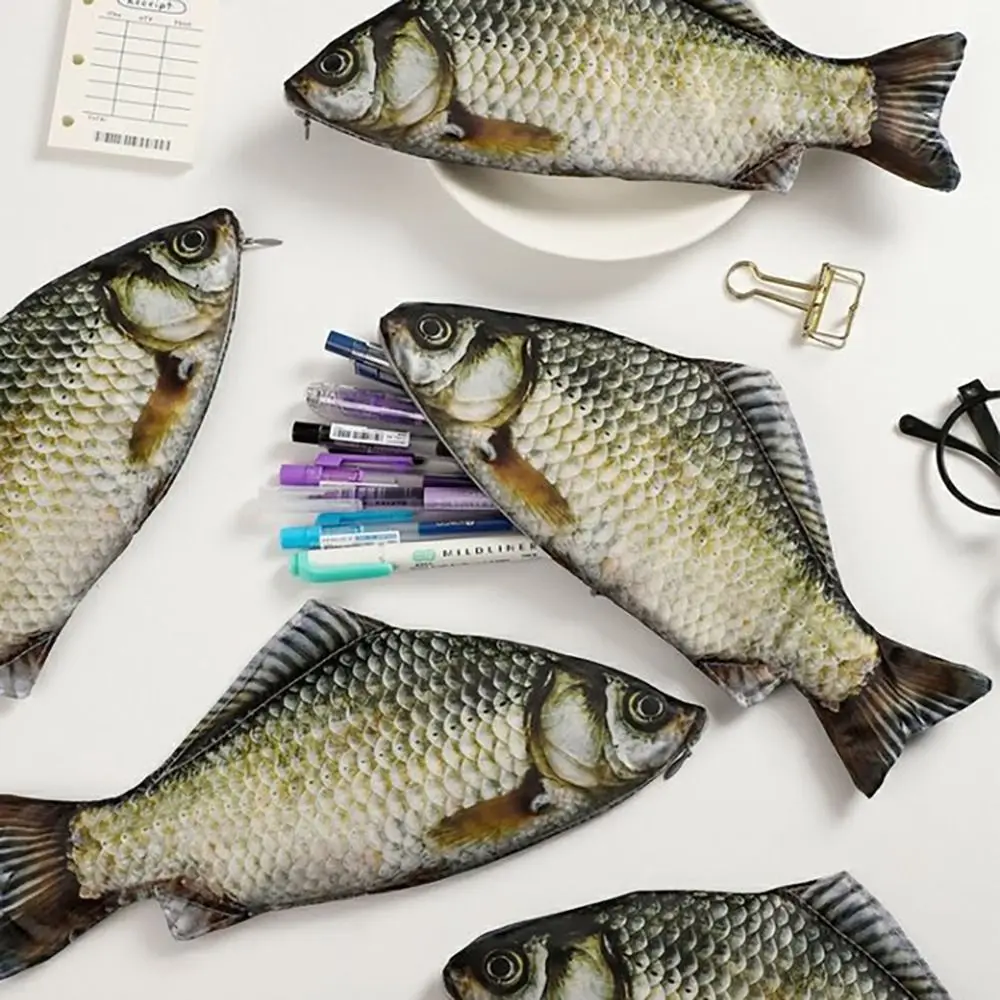 Pencil Case Cartoon Large Capacity Pen Bag Simulated Crucian Carp Multifunctional Stationery Organizer Student