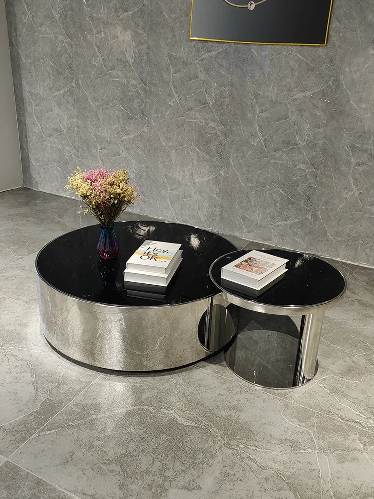 Luxury Coffee Table Stainless Steel Mirror Small Apartment Tempered Glass Round Living Room Home