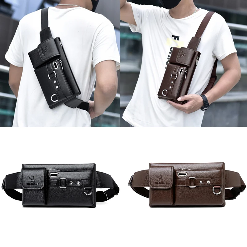 남성용 PU 가죽 허리 가방, 여행용 허리 팩, 빈티지 패니 팩, 남성 벨트 파우치 백, 캐주얼 휴대폰 가슴 가방