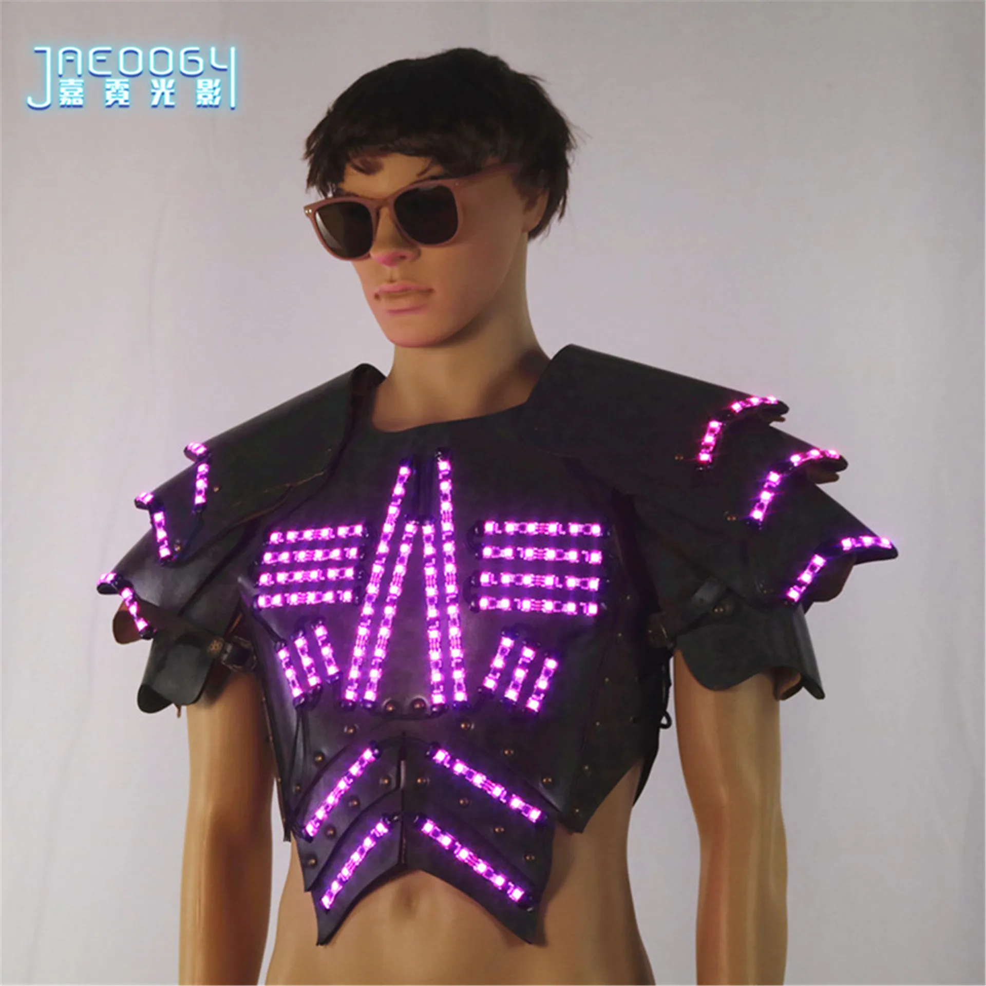 남성용 야광 의상, 야간 쇼 소품, 할로윈 LED 야광 갑옷, 무대 코스프레, 형광 파티 조끼