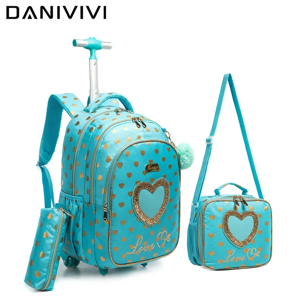

Children School Rolling Backpack Bag School Wheeled Backpack for Girls SchooTrolley Bag Wheels Kids Travel Luggage Trolley Bags
