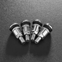 Durable Stainless Steel Valve Stems - Heavy Duty Metal Accessories for Vehicles and Motorcycles (Set of 4) (4pc - Silver)