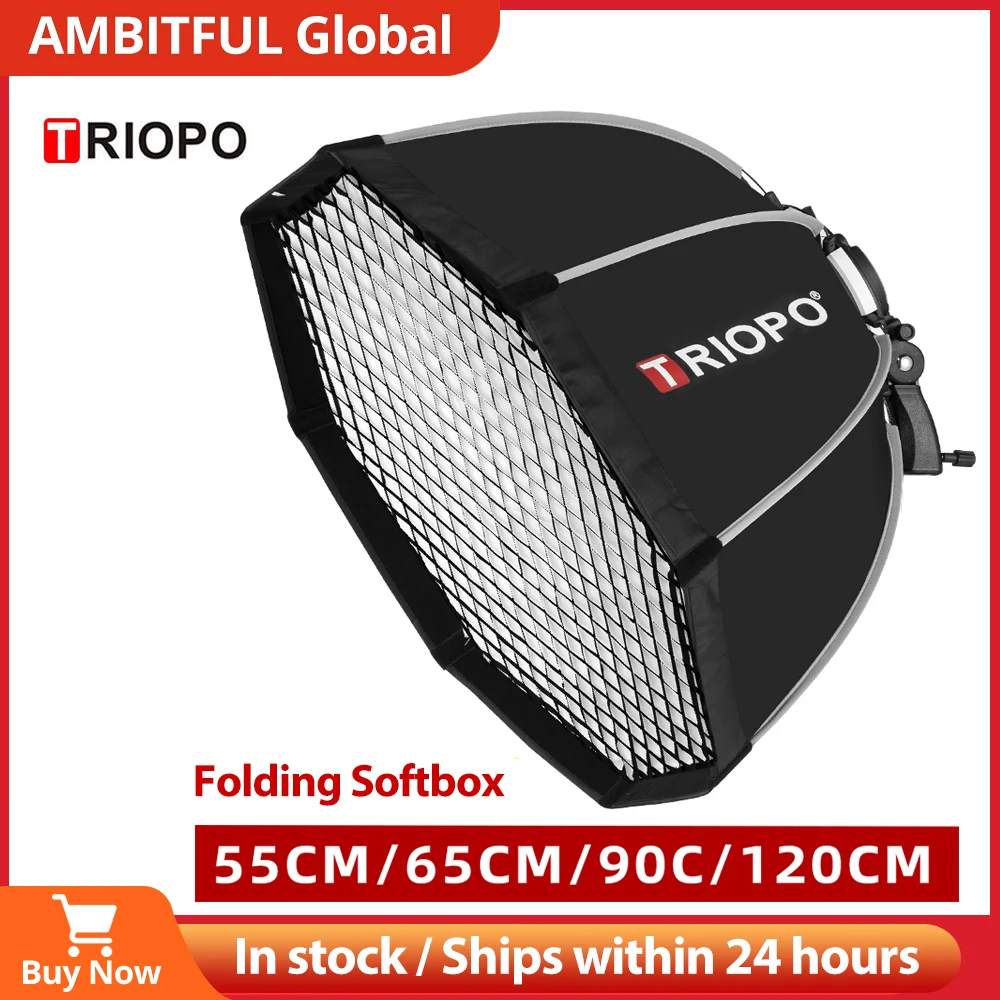 Triopo 55cm 65cm 90cm 120cm Speedlite Portable Octagon Umbrella Softbox + Honeycomb Grid Outdoor Flash Soft Box for Iconic Brand Godox