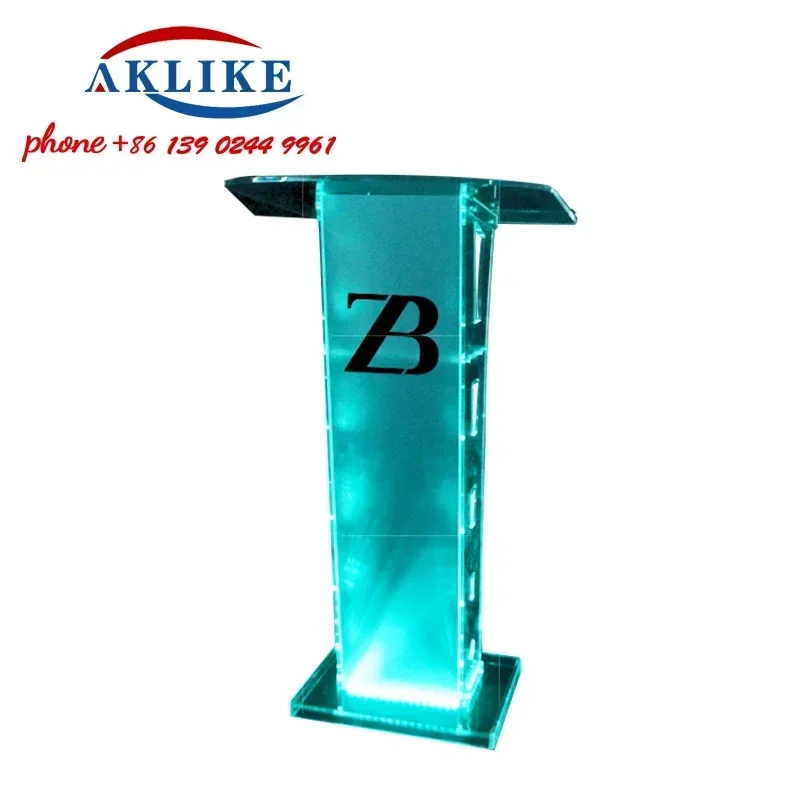 AKLIKE Stand Acrylic Podium Glass Church Pulpit Designs Clear Rostrum Plastic Lectern With Lights Furniture