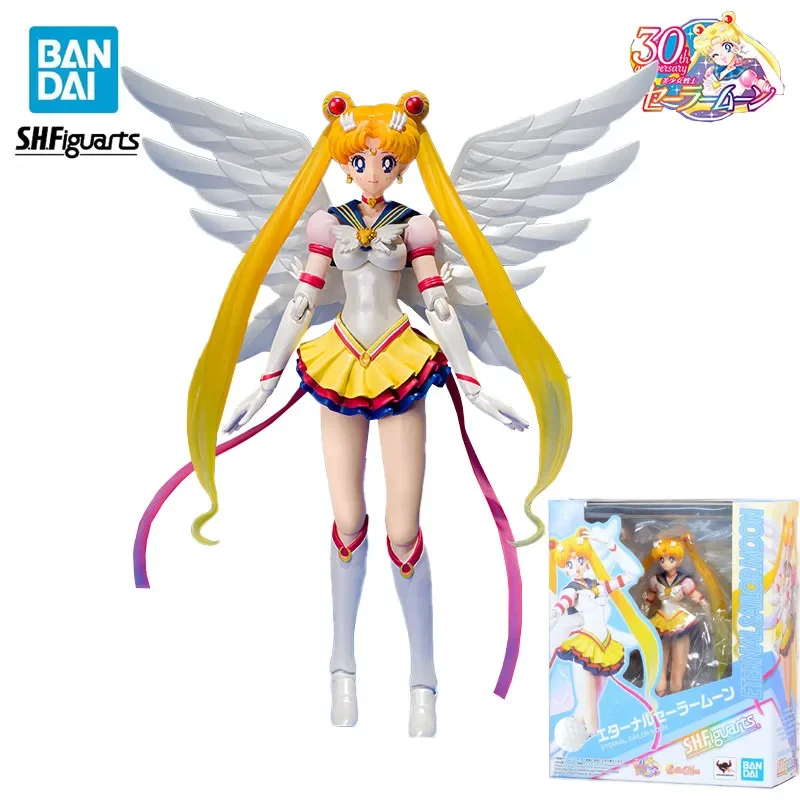 

Original S.H.Figuarts Eternal Tsukino Usagi Sailor Moon Anime Figure Toys Bandai SHF 30th Princess Serenity Model Gift