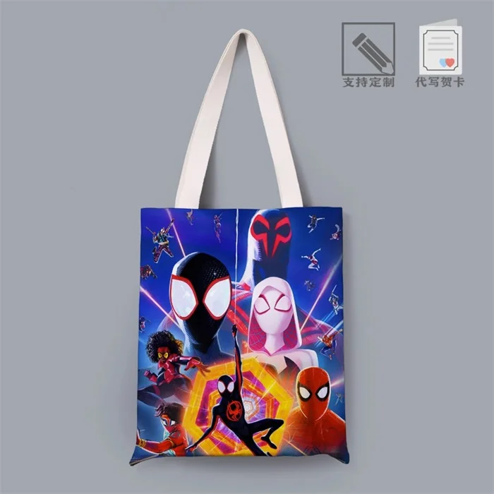 Spider-man: Across The Spider-verse Bolsa de lona Bolso de mano de dibujos animados Personalización Pequeño Libro de estudiante fresco Protección del medio ambiente
