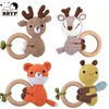 1pc BPA Free DIY Crochet Elk Fox Bee Baby Teether Wooden Teether Ring Rattle Newborn Teething Nursing Soother Molar Educational 1