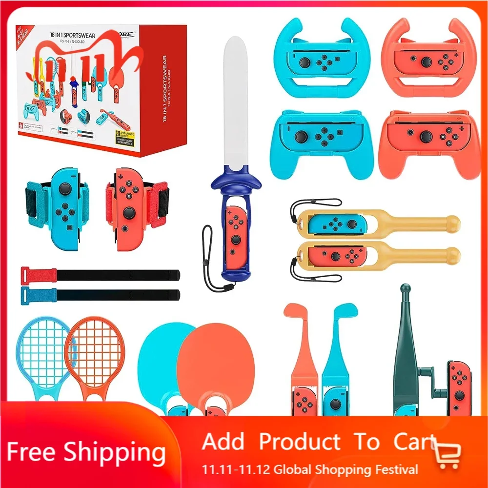 

18 In 1 For Nintendo Switch Sports Control Joy-Con Wristband Tennis Racket Fitness Leg Strap Sword Game Switch OLED Accessories