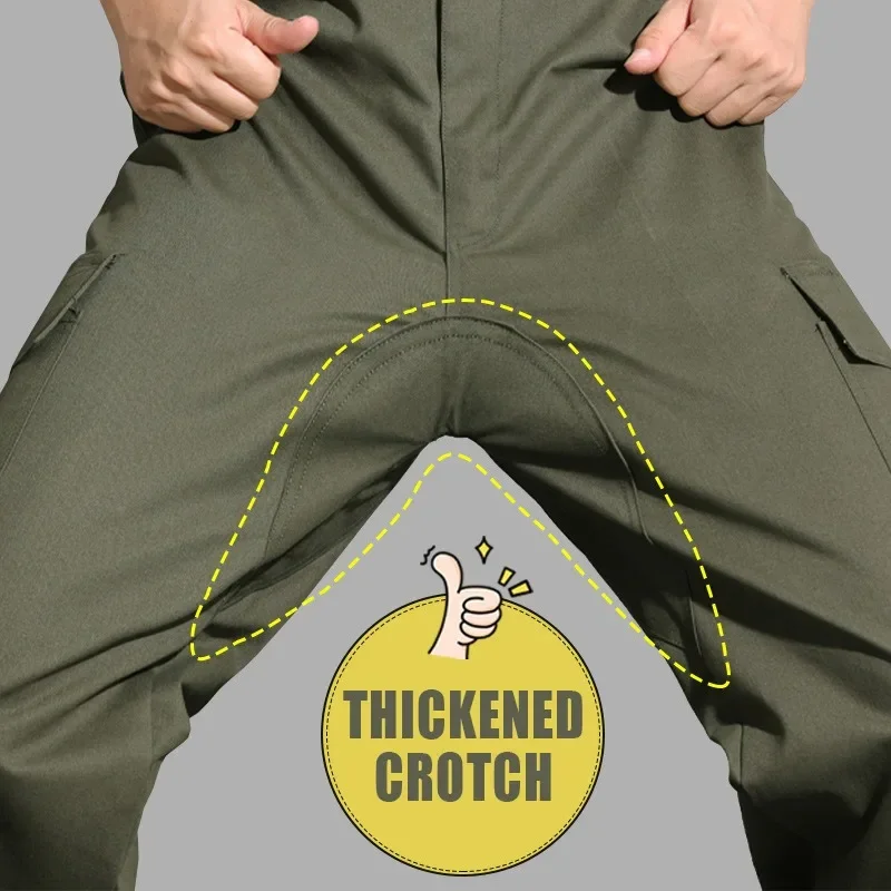 Summer Men's Overalls Thickened Wear-resistant Breathable Outdoor Tactical Overalls Solid Color Zipper Multi-pocket Casual Pants
