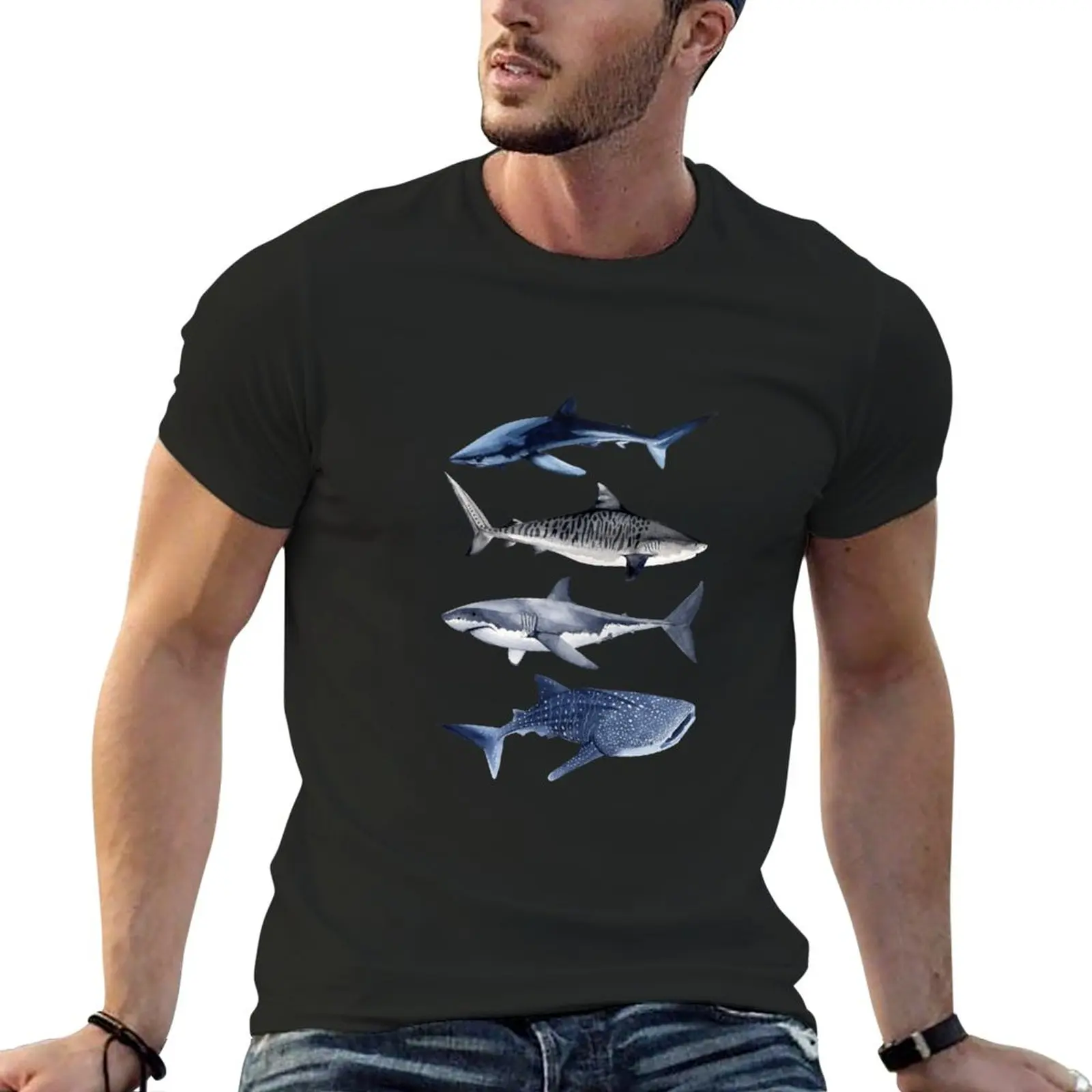 Sharks Iv-Blue, Tiger, White And Whale Sharks T-Shirt Magliette Pesanti Abbigliamento Estetico T-Shirt Oversize Per Uomo
