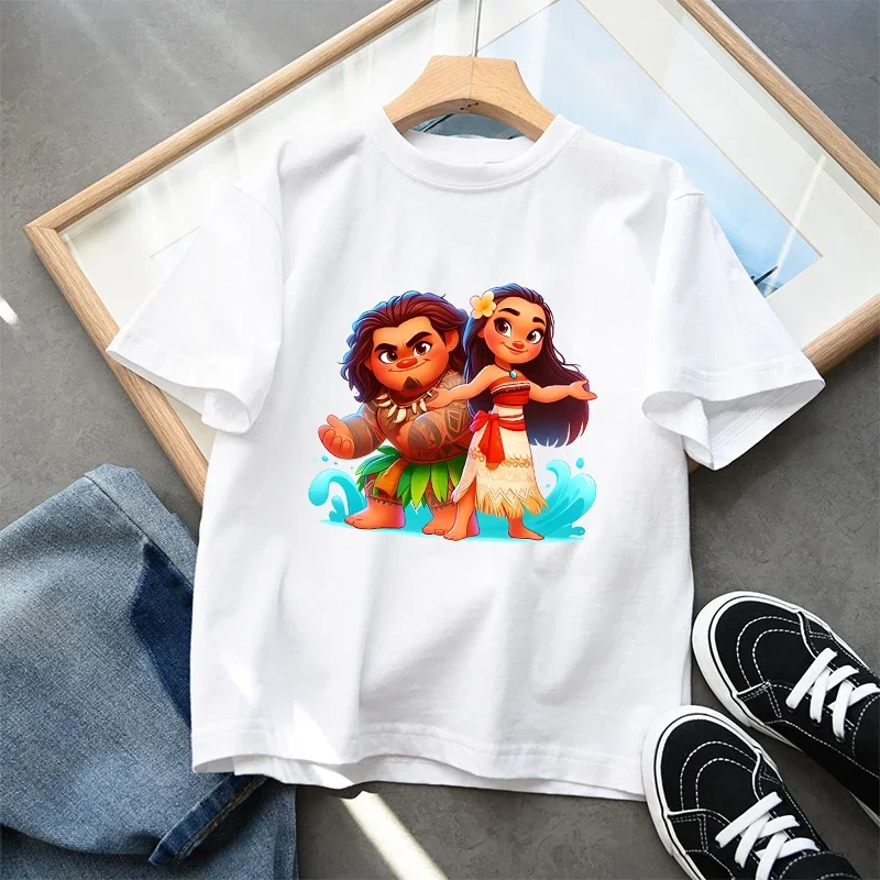 Disney Moana 2 Kids Short Sleeve T-Shirt Girls Summer Casual Tops Anime Cartoon Fashion Pullover Loose Fitting Children Clothing 4