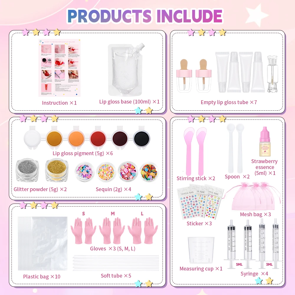 Lip Gloss Base Set Lip Gloss Making Kit Diy Kit Moisturizing Nourish for Girl Kids Gifts Pack Set Cosmetics
